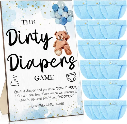 Vista 19 de Roowest 51 Piezas Juegos de Pañales Sucios para Baby Shower Letrero Divertido de Madera con 50 Piezas Mini Pañales de Fieltro Lindo para Fiesta