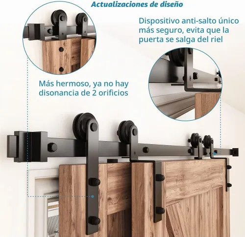 Vista 4 de ZEKOO - Kit de herrajes para puerta corrediza de granero de 4 pies para 2 puertas