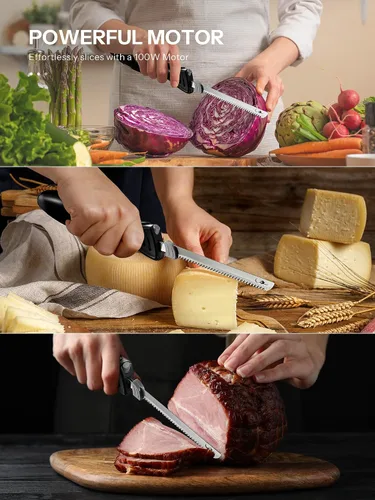 Vista 4 de Reemix Cuchillo eléctrico, Z3042 Juego de cuchillos eléctricos para trinchar carnes, aves, pan, espuma para manualidades y más, 2 cuchillas