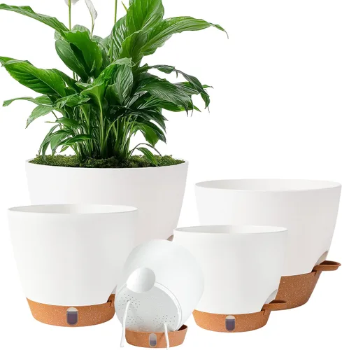 Vista 19 de Paquete de 5 macetas de riego automático de 6 pulgadas para plantas de interior, macetas pequeñas de plástico con indicador de nivel de agua