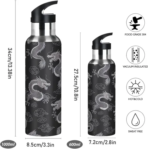 Vista 2 de Insulated Water Bottle 20 Oz, BPA-Free Sport Water Bottle for Gym Outdoor Travel School, Dragons Cloud Black