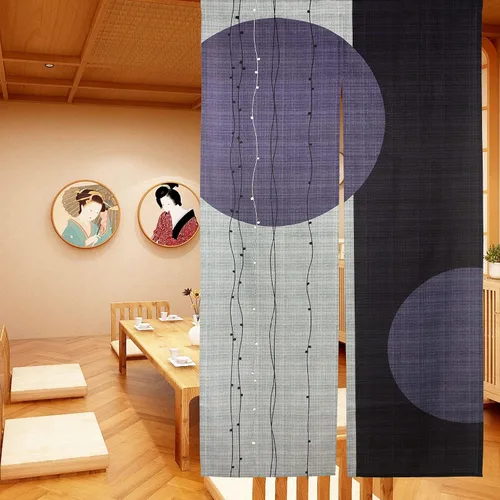 Vista 3 de LIGICKY Cortina japonesa Noren para puerta, diseño de círculo, estampado, para decoración del hogar, 33.5 x 59 pulgadas