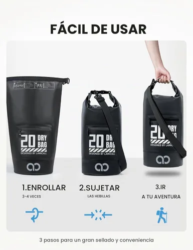 Vista 6 de Lamicall Dry Bag Mochila impermeable con bolsa para teléfono 5L/10L/20L/30L/40L Negro