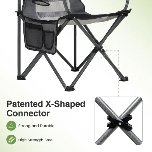 Vista 4 de LET'S CAMP Paquete de 2 sillas de campamento con respaldo de malla, portátil, plegable, resistente, para exteriores, 330 libras, silla de brazo Negro