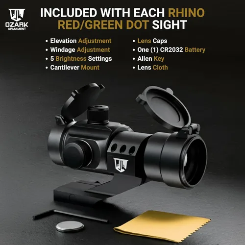 Vista 4 de Vista táctica de punto verde y rojo de Rhino para rifles y escopetas por Ozark Armament - incluye el co-testigo picatinny, montaje con vistas