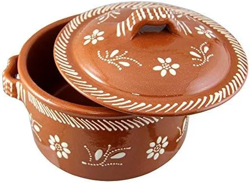 Vista 4 de Cazuela de terracota de arcilla tradicional portuguesa vintage con tapa hecha en Portugal Cazuela (N.2 8 pulgadas de diámetro)