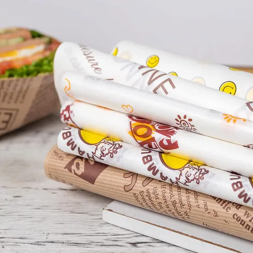 Vista 4 de 100 Hojas de Papel Deli, Papel para Envolver Sándwiches de 14 * 10 pulgadas, Papel para Envolver Alimentos, para Panes, Papas Fritas, Sándwiches