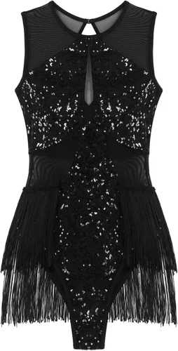 Vista 5 de winying Leotardo de baile de jazz latino con borlas de lentejuelas brillantes para mujer