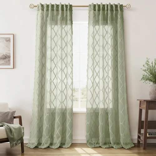 Vista 15 de Cortinas transparentes negras Hokibero de 96 pulgadas de largo, juego de 2 paneles con pestaña trasera, filtro de luz, cortinas