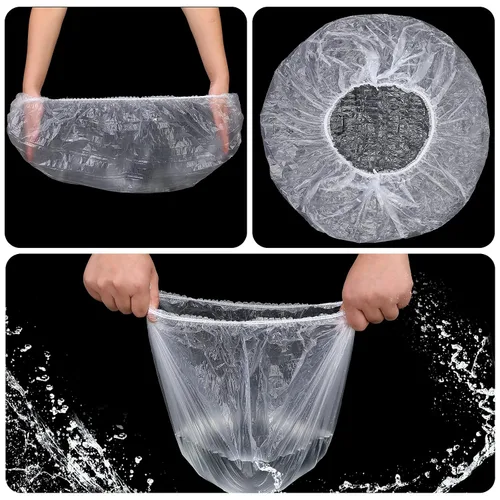 Vista 4 de SATINIOR 50 gorros de ducha desechables de plástico transparente, de gran longitud, elásticos, impermeables, para mujeres, portátiles, viajes