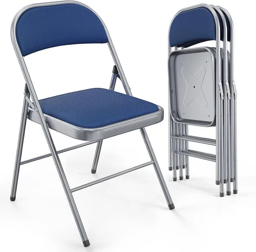 Vista 18 de VINGLI Paquete de 4 sillas plegables con asientos acolchados, marco de metal con asiento y respaldo de tela, capacidad de 350 libras, color negro