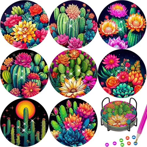 Vista 12 de TDOOW Posavasos de arte de diamante, 8 piezas de posavasos de pintura de diamante, kit de arte de diamantes de abeja para adultos, regalo