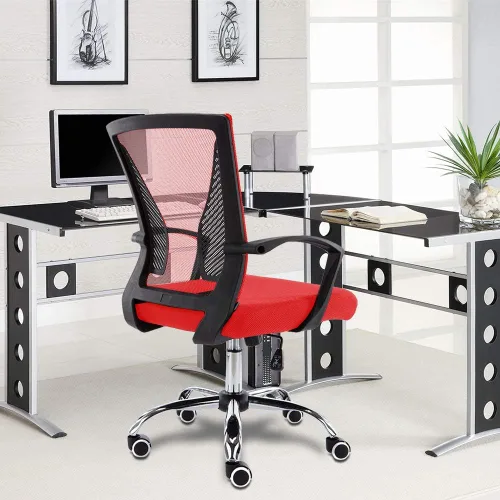 Vista 7 de Modern Home Zuna Silla de oficina con respaldo medio, respaldo ergonómico de malla con respaldo de malla (negro/rojo)