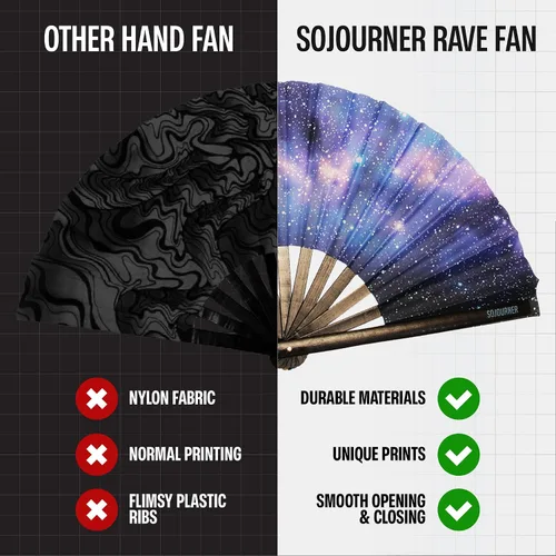 Vista 3 de SoJourner Bags Rave Fan Ventilador plegable grande Ventilador de mano Clack para raves, Halloween, Burlesque, trajes de arcoíris para mujeres
