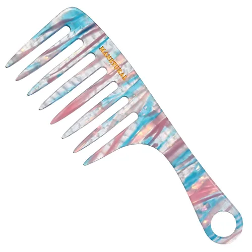 Vista 7 de D1 Peine de mango de dientes anchos para cabello rizado Eleva, conserva el rizo, suaviza el cabello. Peine de acetato (morado brillante)