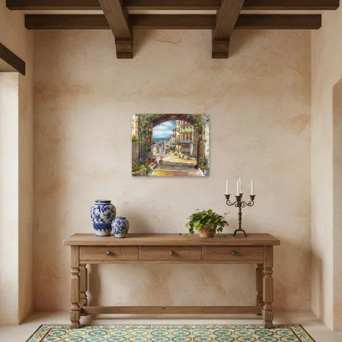 Vista 3 de SD SOFT DANCE Lienzo decorativo para pared de pueblo italiano, pintura de pueblo costero, reproducción de obras de arte para sala de estar