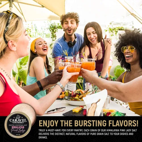 Vista 8 de Sal de cóctel exótica rosa del Himalaya, sal sin gluten para cócteles, sal de Margarita rosa sin OMG con cero calorías, 5 onzas – Caravel Gourmet