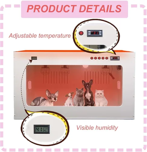 Vista 3 de Caja de incubadora de mascotas para gatos/perros, perrera de humedad visual, con ventilador de ventilación/lámpara de iluminación (beige)