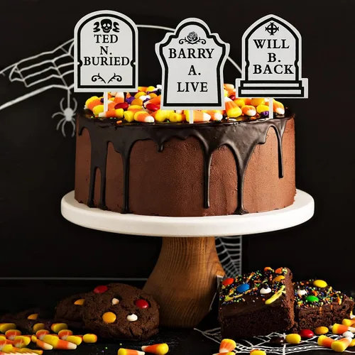 Vista 7 de 48 piezas de lápida de Halloween para pasteles, decoración de cupcakes y mini cucharas con forma de pala para suministros de fiesta de Halloween