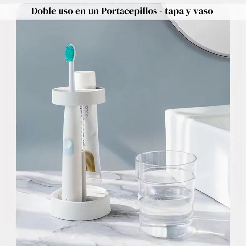 Vista 6 de El soporte para cepillos de dientes con taza/cubierta contiene 2 ranuras, compatible con cepillos de dientes eléctricos y cepillos de dientes