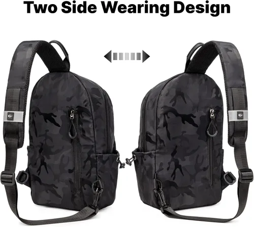 Vista 7 de CANTLOR Bolso bandolera pequeño para hombre, mochila cruzada de viaje, paquete de pecho ligero para exteriores, bolsa de hombro con una correa