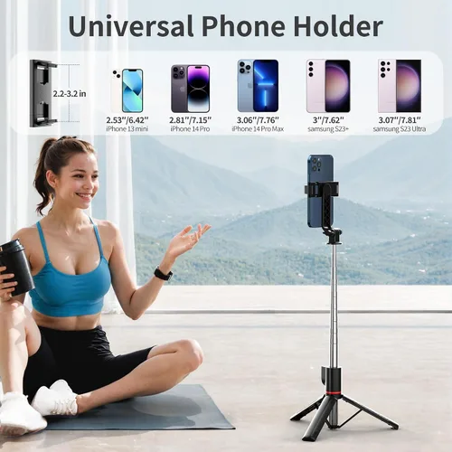 Vista 5 de Palo selfie para iPhone, trípode giratorio de 360° para teléfono con control remoto desmontable, soporte de trípode portátil para grabación