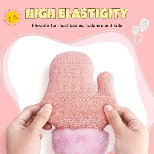 Vista 5 de Winter Mittens Gloves Beanie Hat Set for Kids Baby Toddler Children, Thick Warm Knit Fleece Lined Thermal Set for Boys Girls