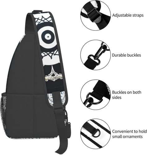 Vista 4 de Bolso redondo de tótem blanco y negro, bolsa cruzada de viaje, senderismo, mini mochila de pecho, mochila casual para el hombro para mujeres