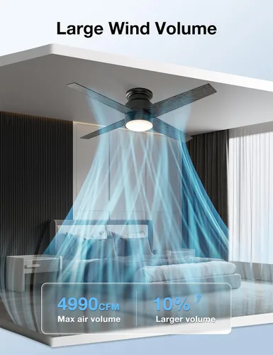 Vista 9 de [Usado] warmiplanet Ventiladores de techo de montaje empotrado con luces y control remoto, 52 pulgadas, níquel cepillado, 4 aspas, paquete de 2