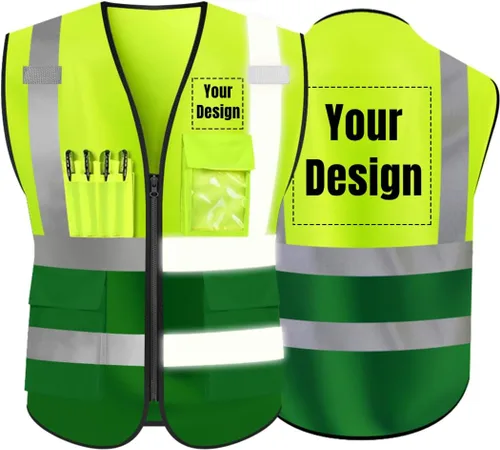 Vista 12 de Chaleco de seguridad de alta visibilidad Personaliza tu logotipo chaleco de seguridad protector, Negro