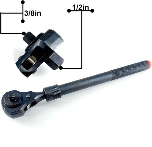 Vista 4 de MacWork Mango de trinquete de doble cabeza de 1/2 pulgadas y 3/8 pulgadas - Llave de trinquete negra telescópica con función de martillo