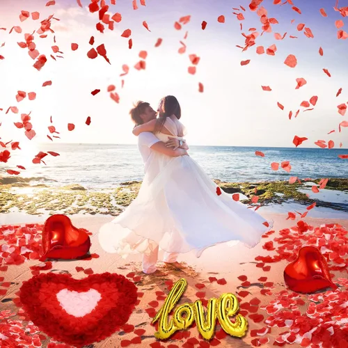 Vista 2 de Decoraciones de boda rojas para el día de San Valentín, pétalos artificiales en forma de corazón, pétalos de rosa de seda, diseño romántico