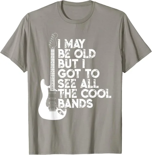 Vista 25 de Camiseta con texto en inglés "I May Be Old But I Got to See All The Cool Bands" Negro