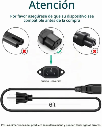 Vista 2 de Cable de alimentación de TV de 3 clavijas para Samsung, LG, Vizio LCD LED de plasma TVs de repuesto de cable de CA de 6 pies