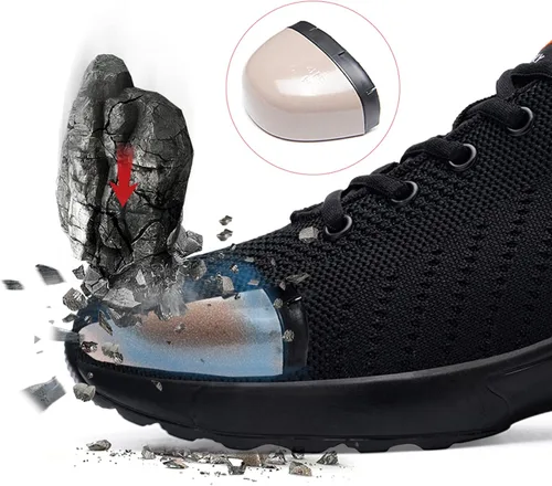 Vista 4 de FENLERN - Zapatos con punta de acero para mujer, tenis de seguridad ligeros con amortiguación de aire, zapatos de trabajo resistentes, fáciles