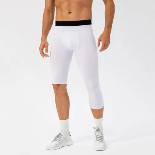 Vista 16 de Pantalones de compresión para hombre, mallas de compresión de una pierna para baloncesto, capri 3/4, leggings atléticos, capa base de secado fresco
