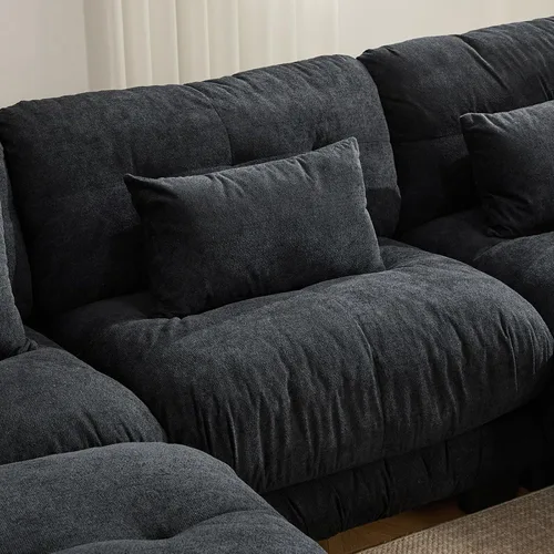 Vista 7 de Sofá modular en forma de U de 118 pulgadas con 2 otomanas, sofá de nube de terciopelo peletizado con almohadas de apoyabrazos de refuerzo, cómodo