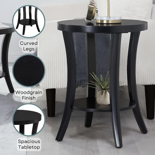 Vista 4 de Convenience Concepts Charleston - Mesa auxiliar redonda con estante en acabado de madera negra