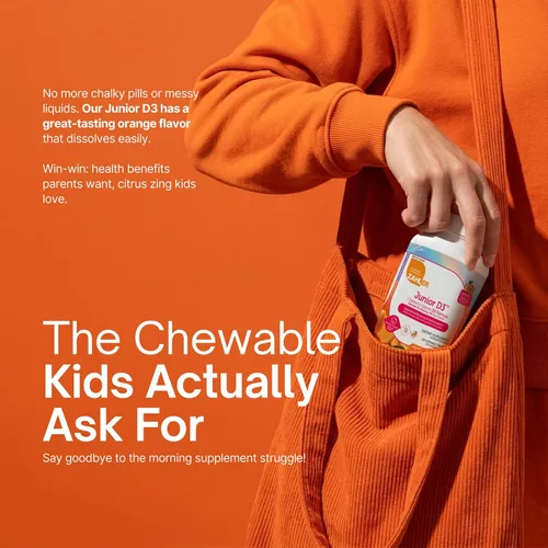 Vista 3 de Tabletas masticables de vitamina D3, de 1000IU, para niños. Fácil digestión, con la dosis justa de vitamina D3 para niños de 1000 IU. Con