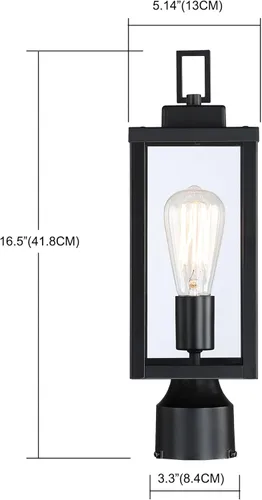 Vista 2 de WISBEAM Luz de poste para exteriores, linterna de poste, base E26 de 60 W máximo, carcasa de metal más vidrio, calificación ETL, bombillas