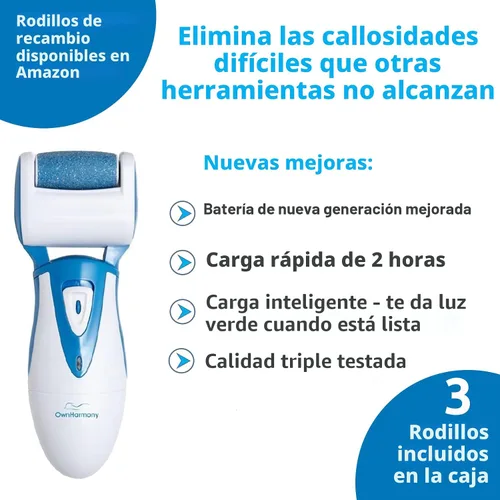 Vista 6 de Removedor de callos eléctrico recargable CR900 por propia armonía (probado más potente) mejores herramientas de pedicura con 2 rodillos, profesional