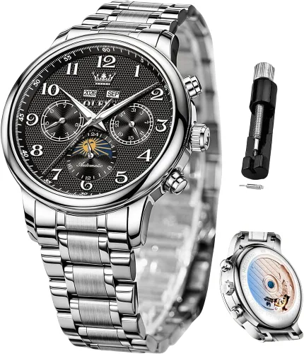 Vista 10 de OLEVS Relojes automáticos para hombre, de lujo, esqueleto multifuncional, reloj mecánico de cuerda automática, fecha, impermeable, luminoso, reloj