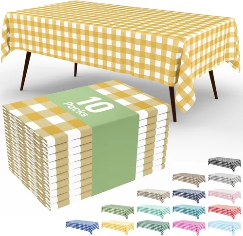 Vista 94 de Smiry Paquete de 3 Manteles Desechables de Cuadros Gingham Color Caqui - 54" x 72" Mantel de Plástico de Servicio Pesado, Cubiertas de Mesa
