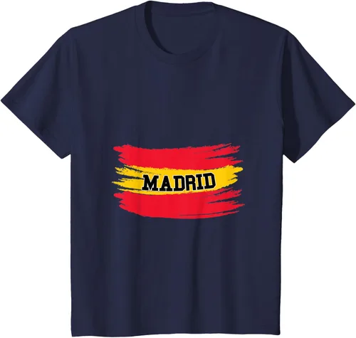 Vista 28 de Camiseta familiar de España Madrid con bandera española envejecida, Negro