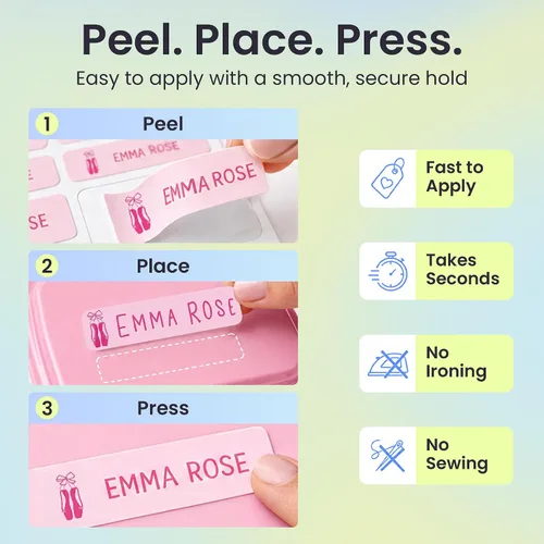 Vista 5 de Suministros escolares etiquetas de nombre personalizadas, etiquetas adhesivas de nombre personalizadas lavables para niñas, etiquetas adhesivas