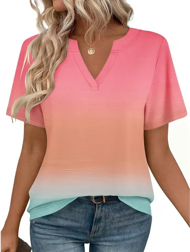 Vista 34 de Zeagoo Camisetas de manga corta con cuello en V para mujer, bonitas, elegantes, casuales, para negocios, trabajo, blusa