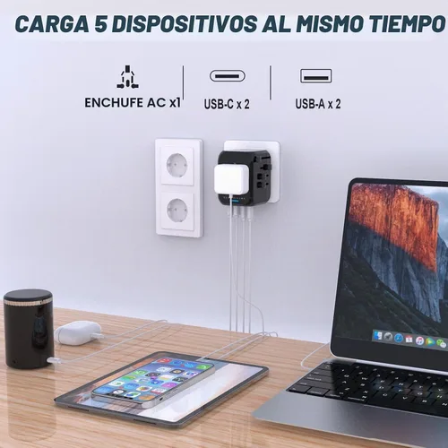 Vista 4 de GLAMFIELDS Adaptador de viaje universal, adaptador de corriente internacional, adaptador de corriente de enchufe de CA todo en uno, con 3 puertos