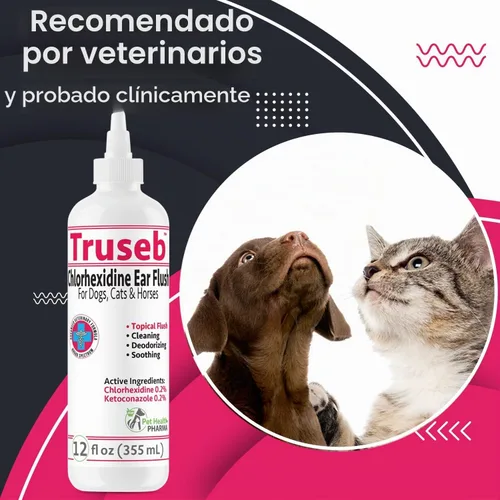 Vista 8 de Truseb Tratamiento de infección de oído de perro de máxima resistencia, solución limpiadora de oídos para gatos y perros, medicada con clorhexidina