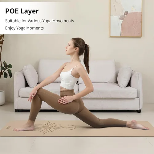 Vista 3 de HAHE Tapete de yoga grueso (8MM, 1/3 pulgadas), tapete de yoga antideslizante POE, ecológico, alto rebote y absorción de golpes, antidesgarros