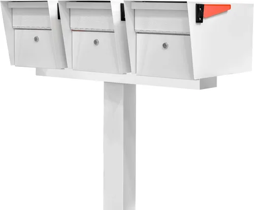 Vista 4 de Mail Boss 7139 Barra espaciadora de caja para aplicaciones de tres buzones, 3, Blanco Alpino Mounts multiple Mail Boss mailboxes on one post